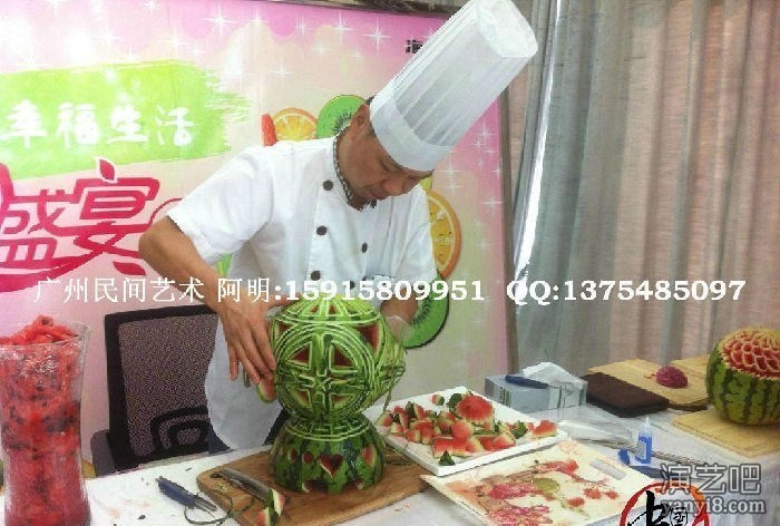 广东广州水果雕刻师傅表演|佛山东莞清远中山水果雕刻演